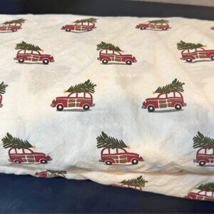 POTTERY BARN WOODY CAR Organic Percale CK  Sheet Set Christmas Tree Red White